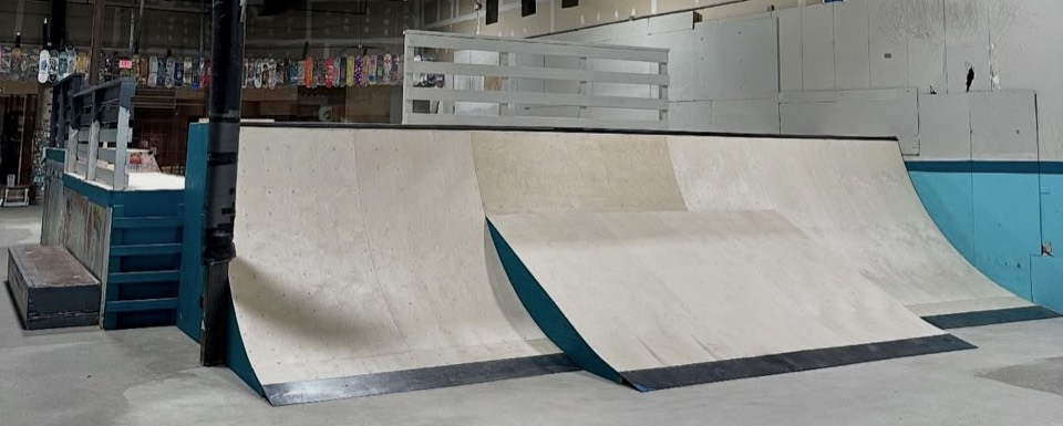 The Battleground park before opening, ramps and coping lit from above